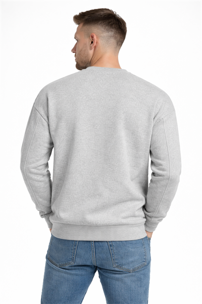 Erkek Gri 3 İplik Şardonlu Kalın Basic Bisiklet Yaka Oversize Sweatshirt