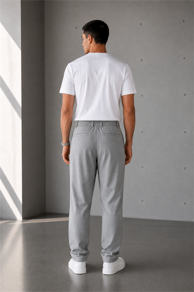 Erkek Gri Baggy Fit Pileli Kumaş Pantolon