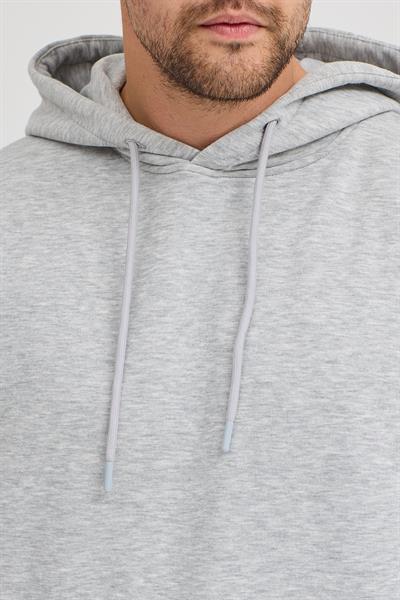 Erkek Gri Melanj Standart Fit Normal Kesim Içi Polarlı 3 Iplik Kapüşonlu Pamuklu Sweatshirt