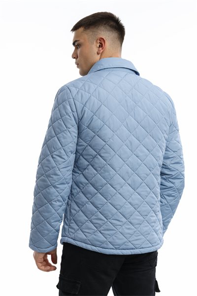 Erkek Kapitone Baklava Desenli Slim Fit Mavi Mont Ceket