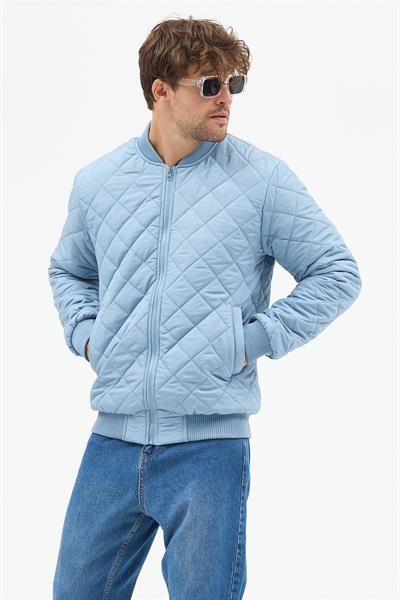 Erkek Kapitone Slim Fit Baklava Desenli Mont Ceket Buz Mavi