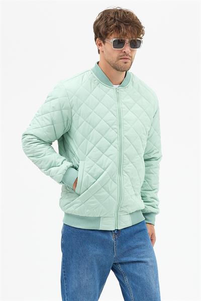 Erkek Kapitone Slim Fit Baklava Desenli Mont Ceket Su Yeşili
