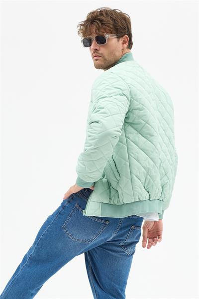 Erkek Kapitone Slim Fit Baklava Desenli Mont Ceket Su Yeşili