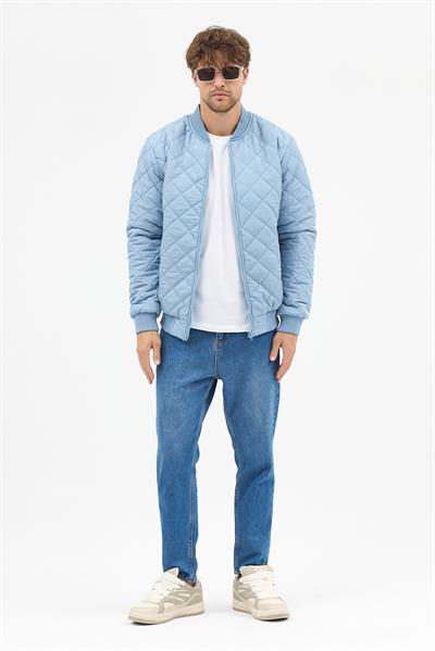 Erkek Kapitone Slim Fit Baklava Desenli Mont Ceket Buz Mavi