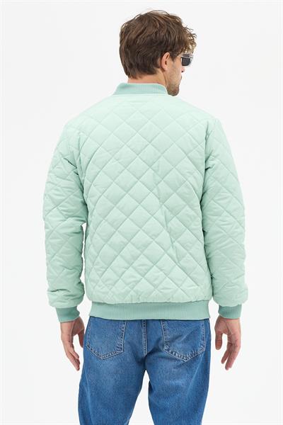 Erkek Kapitone Slim Fit Baklava Desenli Mont Ceket Su Yeşili