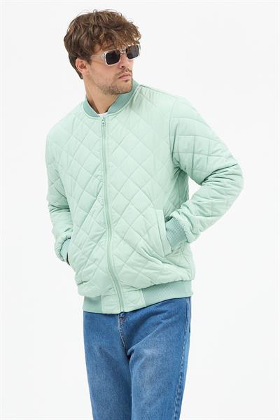 Erkek Kapitone Slim Fit Baklava Desenli Mont Ceket Su Yeşili