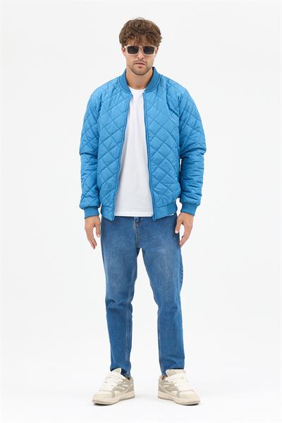 Erkek Kapitone Slim Fit Baklava Desenli Mont Ceket Mavi