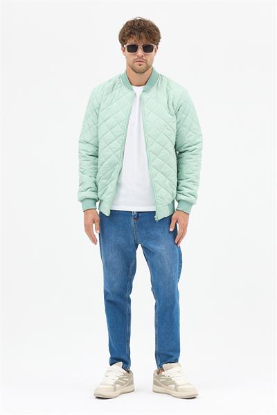 Erkek Kapitone Slim Fit Baklava Desenli Mont Ceket Su Yeşili