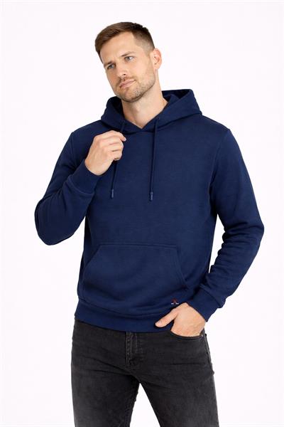 Erkek Kapüşonlu 3 İplik İçi Şardonlu Nakışlı Sweatshirt Lacivert