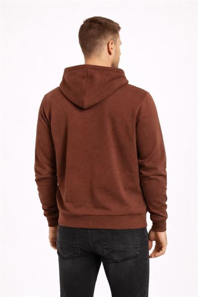 Erkek Kapüşonlu 3 İplik İçi Şardonlu Nakışlı Sweatshirt Kahverengi