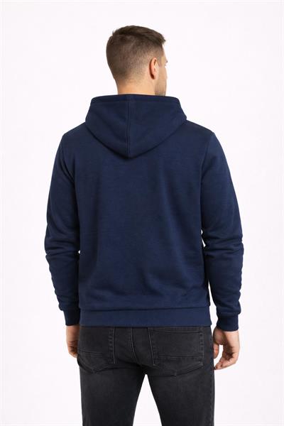 Erkek Kapüşonlu 3 İplik İçi Şardonlu Nakışlı Sweatshirt Lacivert