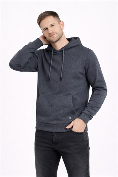 Erkek Kapüşonlu 3 İplik İçi Şardonlu Nakışlı Sweatshirt Antrasit