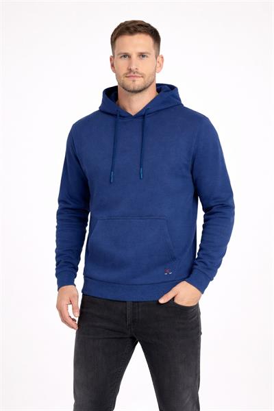 Erkek Kapüşonlu 3 İplik İçi Şardonlu Nakışlı Sweatshirt İndigo
