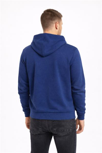 Erkek Kapüşonlu 3 İplik İçi Şardonlu Nakışlı Sweatshirt İndigo