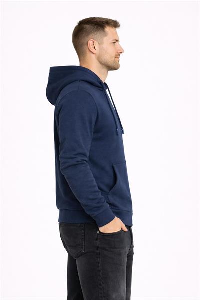 Erkek Kapüşonlu 3 İplik İçi Şardonlu Nakışlı Sweatshirt Lacivert