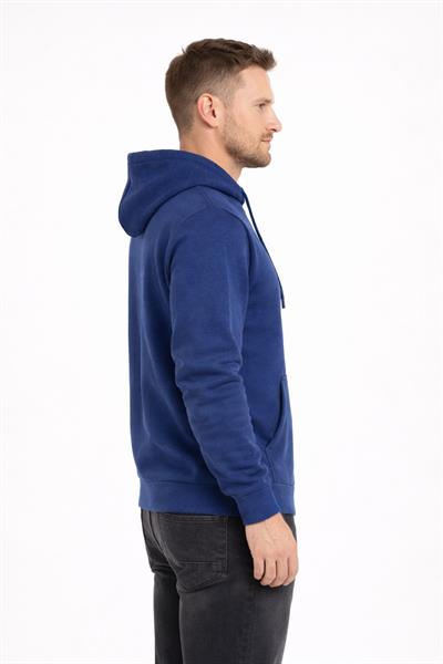 Erkek Kapüşonlu 3 İplik İçi Şardonlu Nakışlı Sweatshirt İndigo