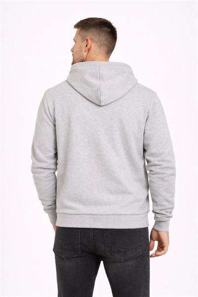 Erkek Kapüşonlu 3 İplik İçi Şardonlu Nakışlı Sweatshirt Gri