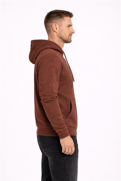 Erkek Kapüşonlu 3 İplik İçi Şardonlu Nakışlı Sweatshirt Kahverengi