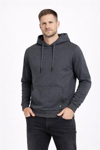 Erkek Kapüşonlu 3 İplik İçi Şardonlu Nakışlı Sweatshirt Antrasit