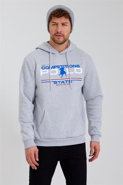 Erkek Kapüşonlu Baskılı 3 İplik Sweatshirt Gri