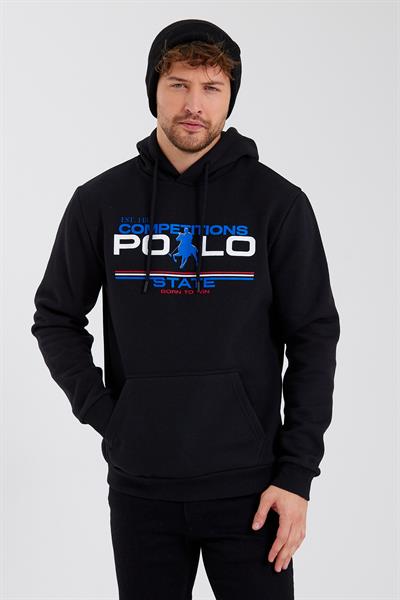 Erkek Kapüşonlu Baskılı 3 İplik Sweatshirt Siyah