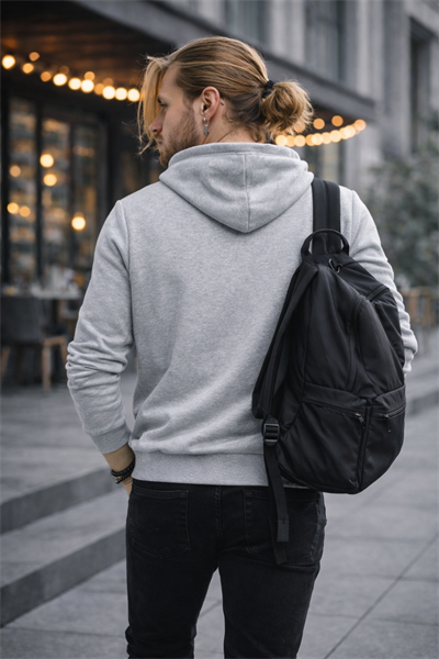 Erkek Kapüşonlu Baskılı Kanguru Cepli 3 İplik Şardonlu Gri Sweatshirt