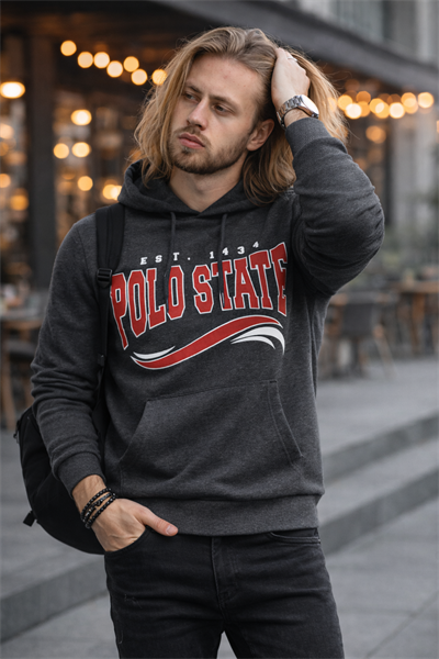 Erkek Kapüşonlu Baskılı Kanguru Cepli 3 İplik Şardonlu Antrasit Sweatshirt