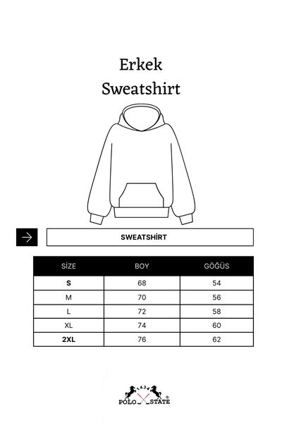 Erkek Kapüşonlu Baskılı Kanguru Cepli 3 İplik Şardonlu Siyah Sweatshirt