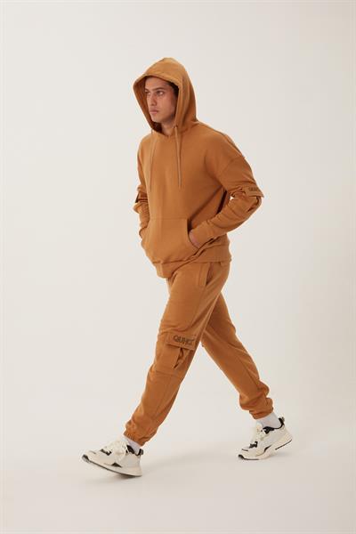 Erkek Kapüşonlu Kanguru Cepli Sweatshirt Kahverengi