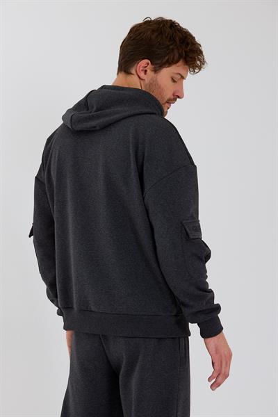 Erkek Kapüşonlu Kanguru Cepli Sweatshirt Antrasit