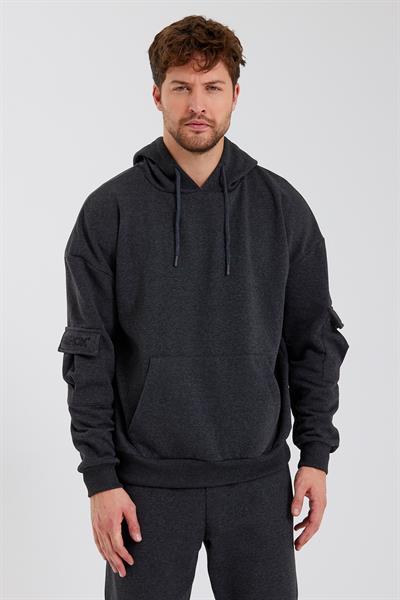 Erkek Kapüşonlu Kanguru Cepli Sweatshirt Antrasit