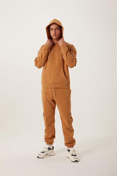 Erkek Kapüşonlu Kanguru Cepli Sweatshirt Kahverengi