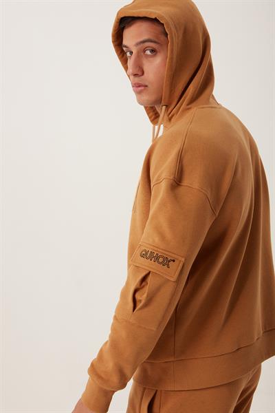 Erkek Kapüşonlu Kanguru Cepli Sweatshirt Kahverengi