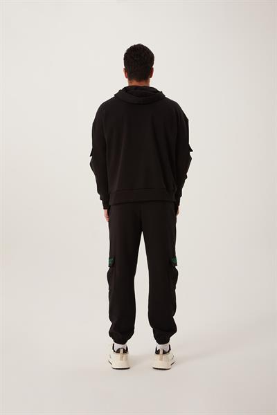 Erkek Kapüşonlu Kanguru Cepli Sweatshirt Siyah