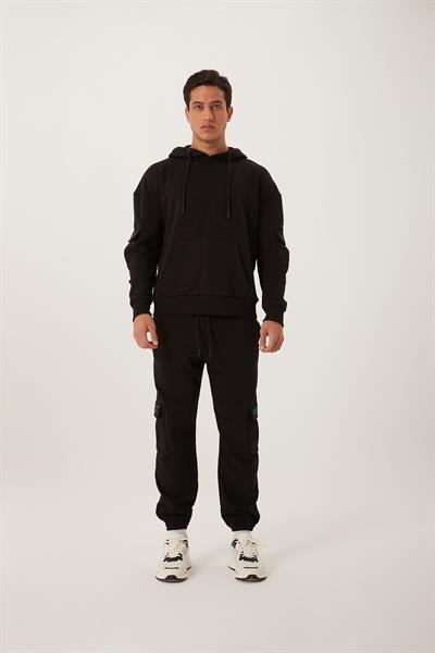 Erkek Kapüşonlu Kanguru Cepli Sweatshirt Siyah