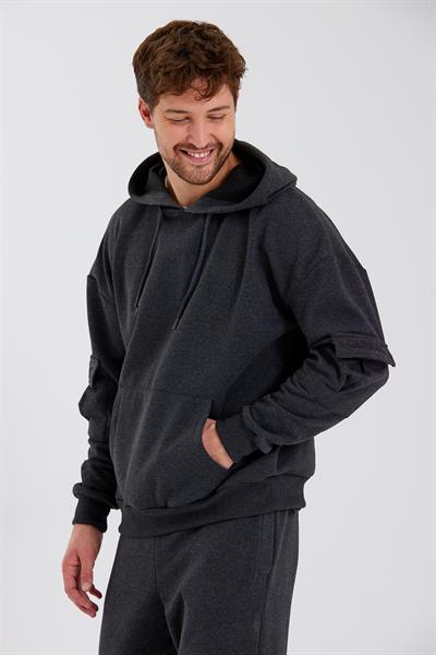 Erkek Kapüşonlu Kanguru Cepli Sweatshirt Antrasit
