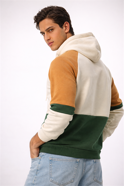 Erkek Kapüşonlu Renk Bloklu Baskılı Sweatshirt – Pamuklu Oversize Hoodie