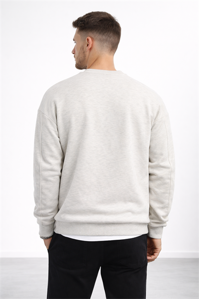 Erkek Kar Melanj 3 İplik Şardonlu Kalın Basic Bisiklet Yaka Oversize Sweatshirt
