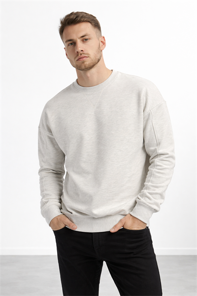 Erkek Kar Melanj 3 İplik Şardonlu Kalın Basic Bisiklet Yaka Oversize Sweatshirt