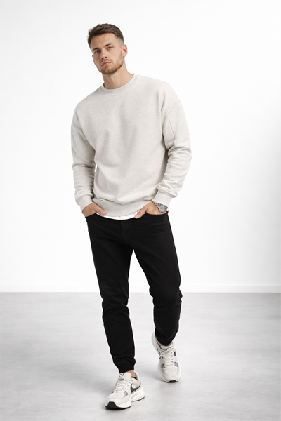 Erkek Kar Melanj 3 İplik Şardonlu Kalın Basic Bisiklet Yaka Oversize Sweatshirt