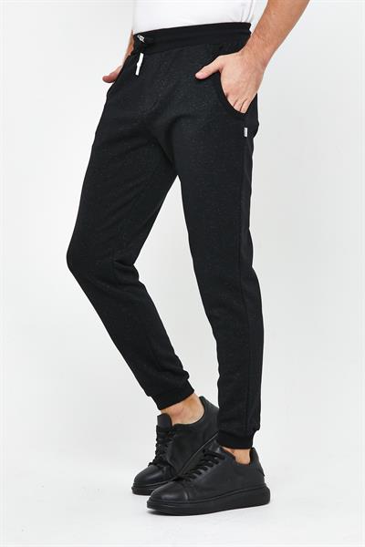 Erkek 3 İplik Pamuklu Standart Rahat Kesim Cepli Jogger Siyah Eşofman Altı