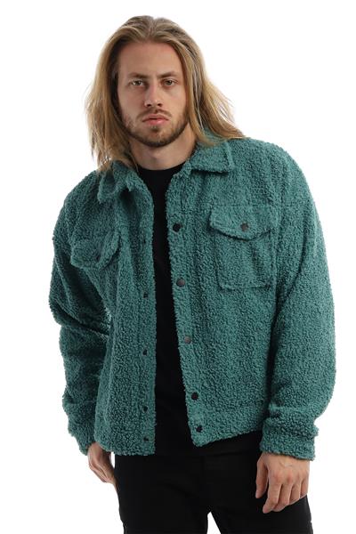 Erkek Oversize Çıt Çıt Kapamalı Cepli Petrol Peluş Ceket