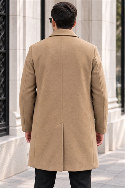 Erkek Klasik Yaka Tek Sıra Düğmeli Regular Fit Uzun Kaban - Camel Camel