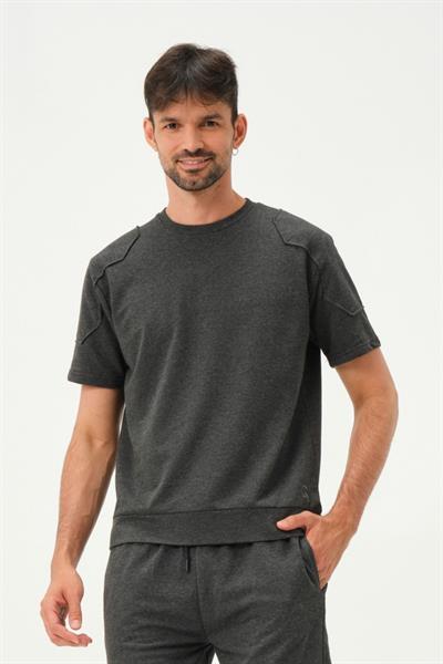 Erkek Kol Detaylı T-shirt Antrasit