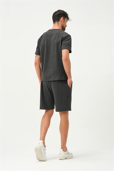 Erkek Kol Detaylı T-shirt Antrasit