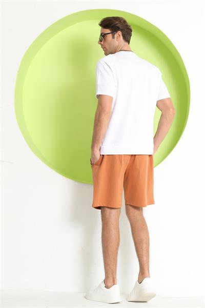 Erkek Kol Detaylı T-shirt Beyaz