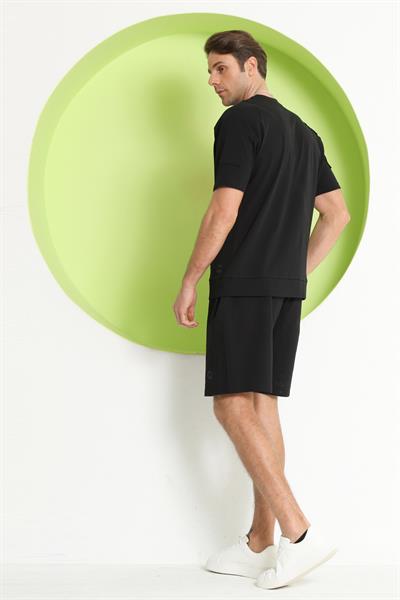 Erkek Kol Detaylı T-shirt Siyah