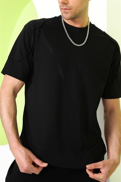 Erkek Kol Detaylı T-shirt Siyah