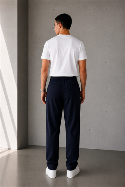 Erkek Lacivert Baggy Fit Pileli Kumaş Pantolon
