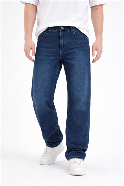Erkek Lacivert Yıkamalı Baggy Fit Kot Pantolon